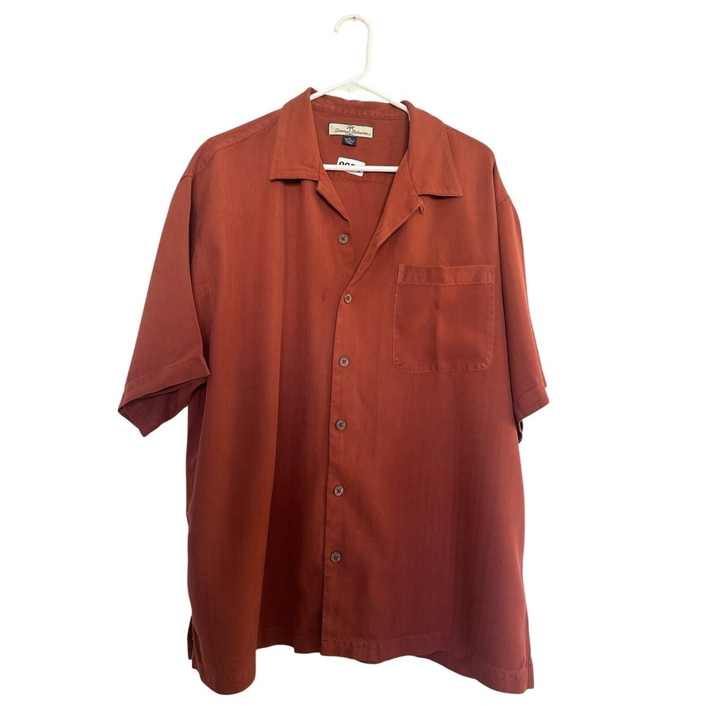 Tommy Bahama Mens XL Button Up Shirt 100% Silk Red Brick Tropical Floral